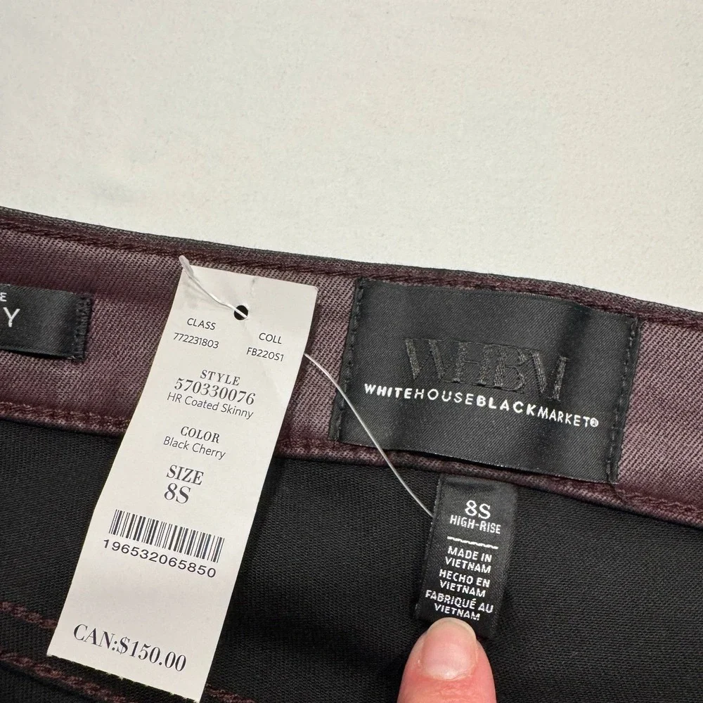 White House Black Market Coated Skinny Pants High Rise 8S Black Cherry Burg NEW